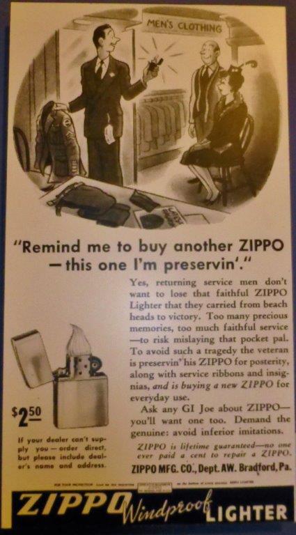Zippo Ad from the 1940s